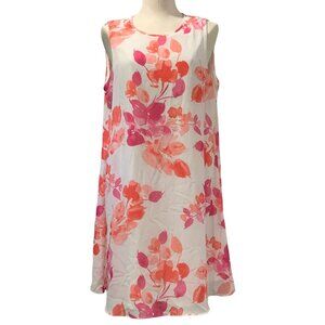 JH Jessica Howard Floral Sleeveless Shift Dress Lined Keyhole Pink Orange Sz 14